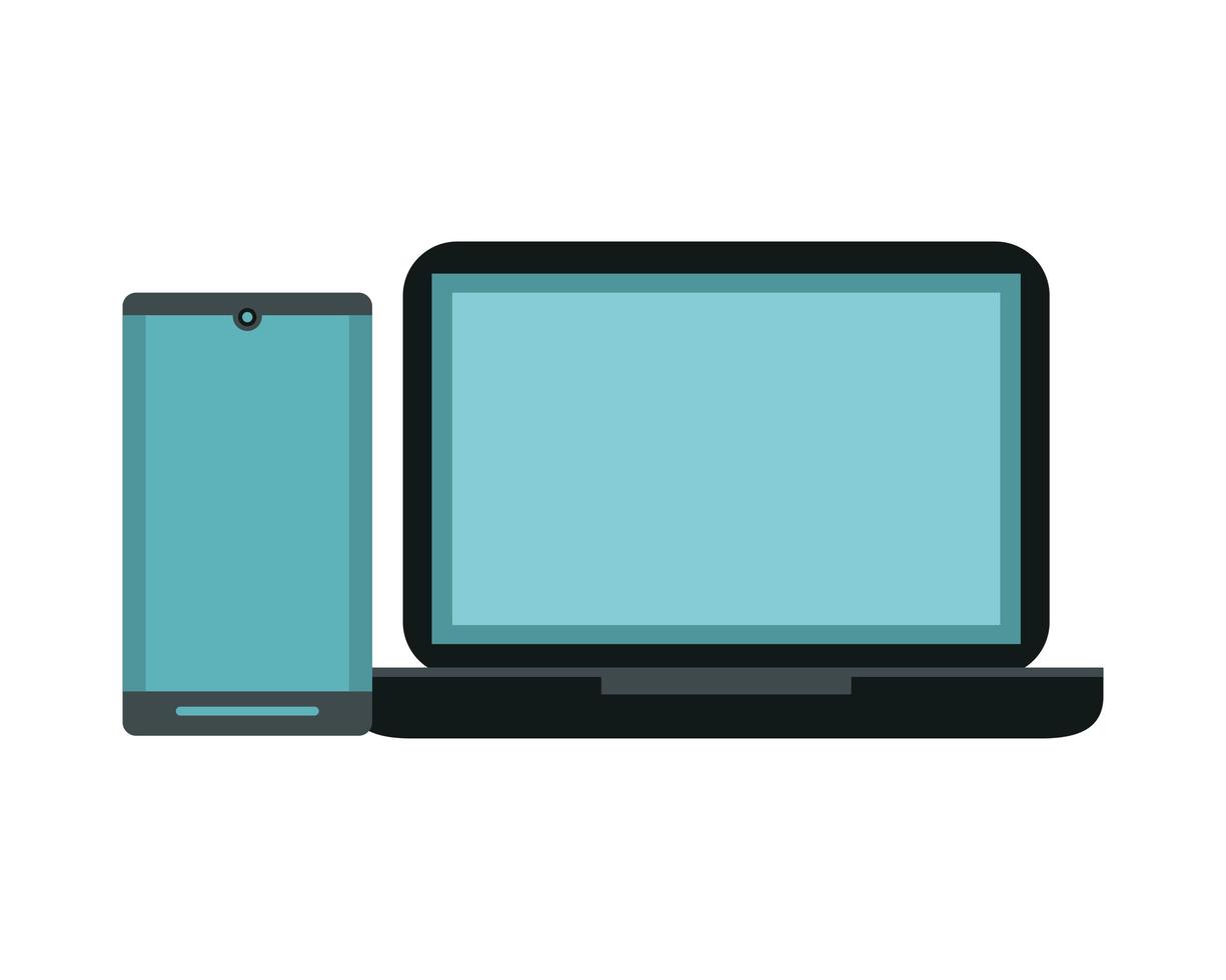 laptop computer with smartphone icon vector