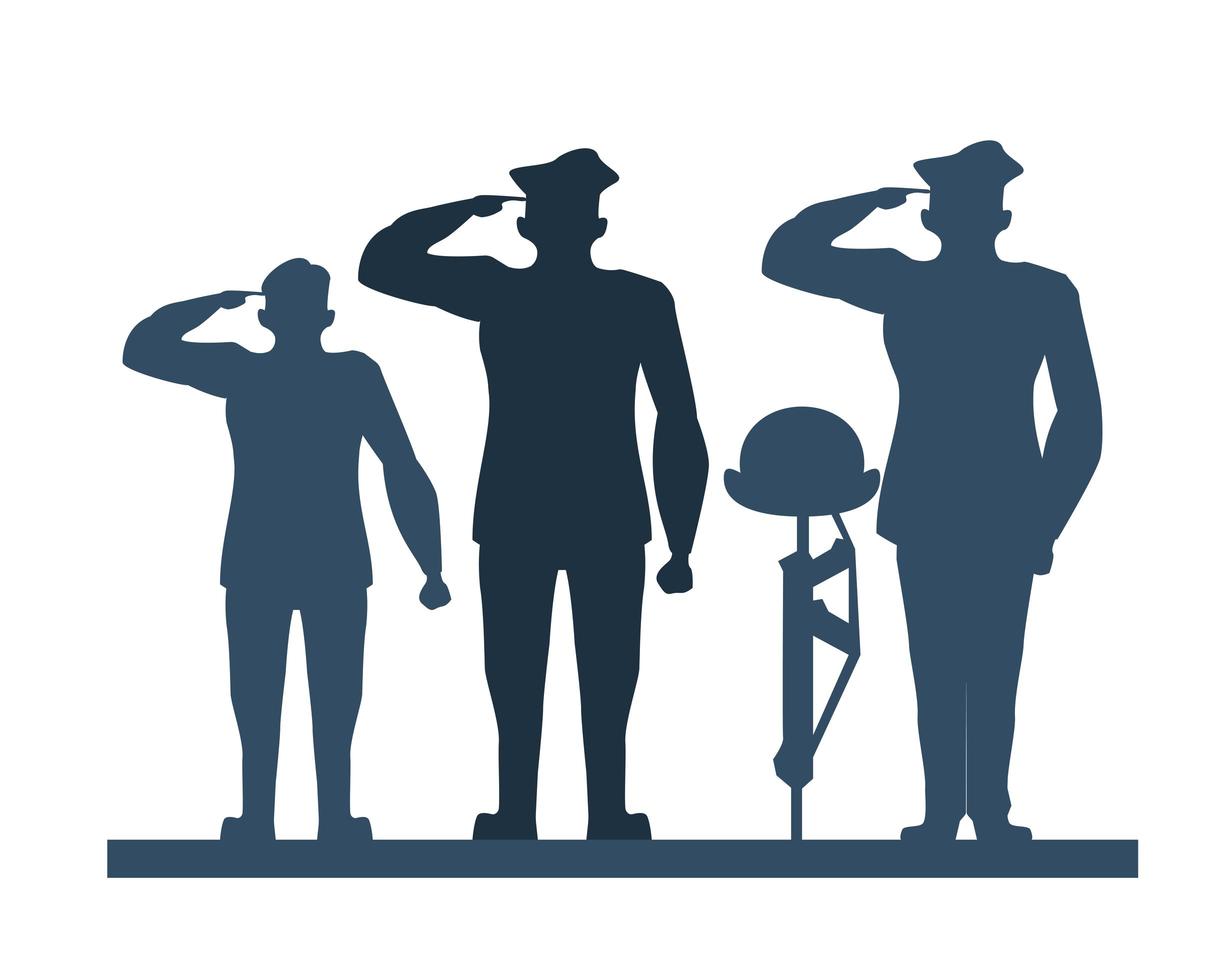 group of soldiers saluting silhouette vector