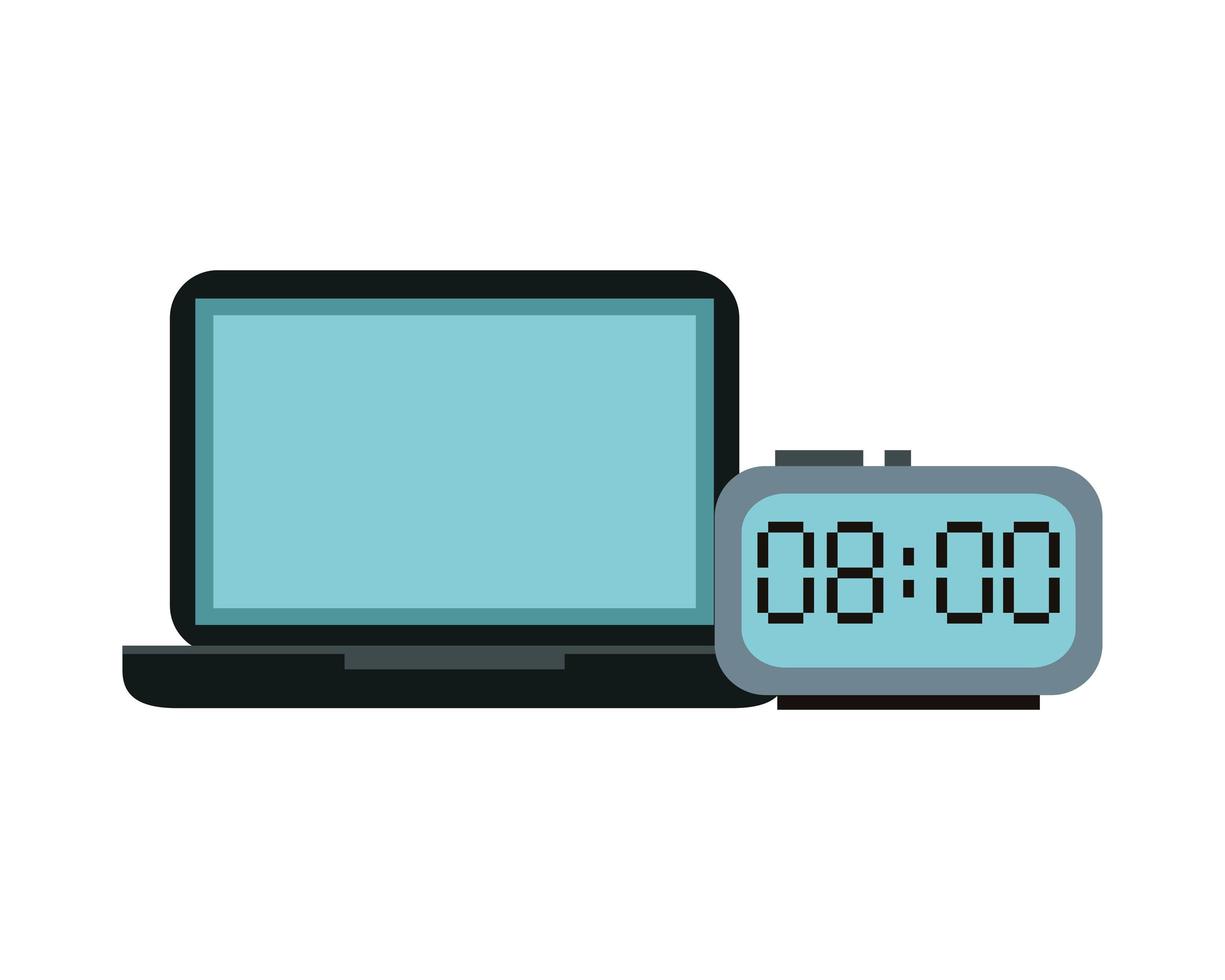 laptop computer with digital watch vector