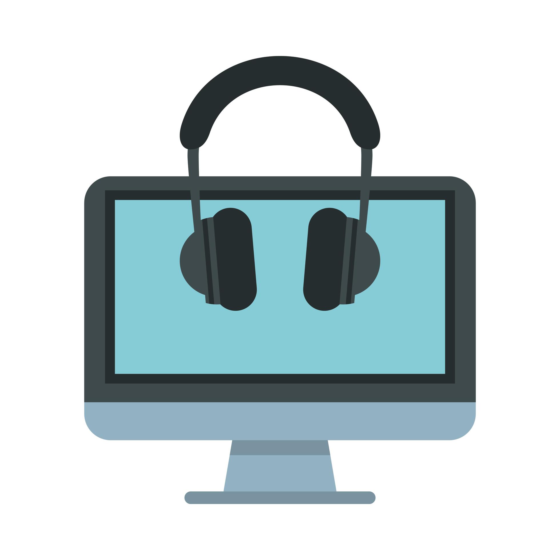 audio headphones with computer display 2002641 Vector Art at Vecteezy