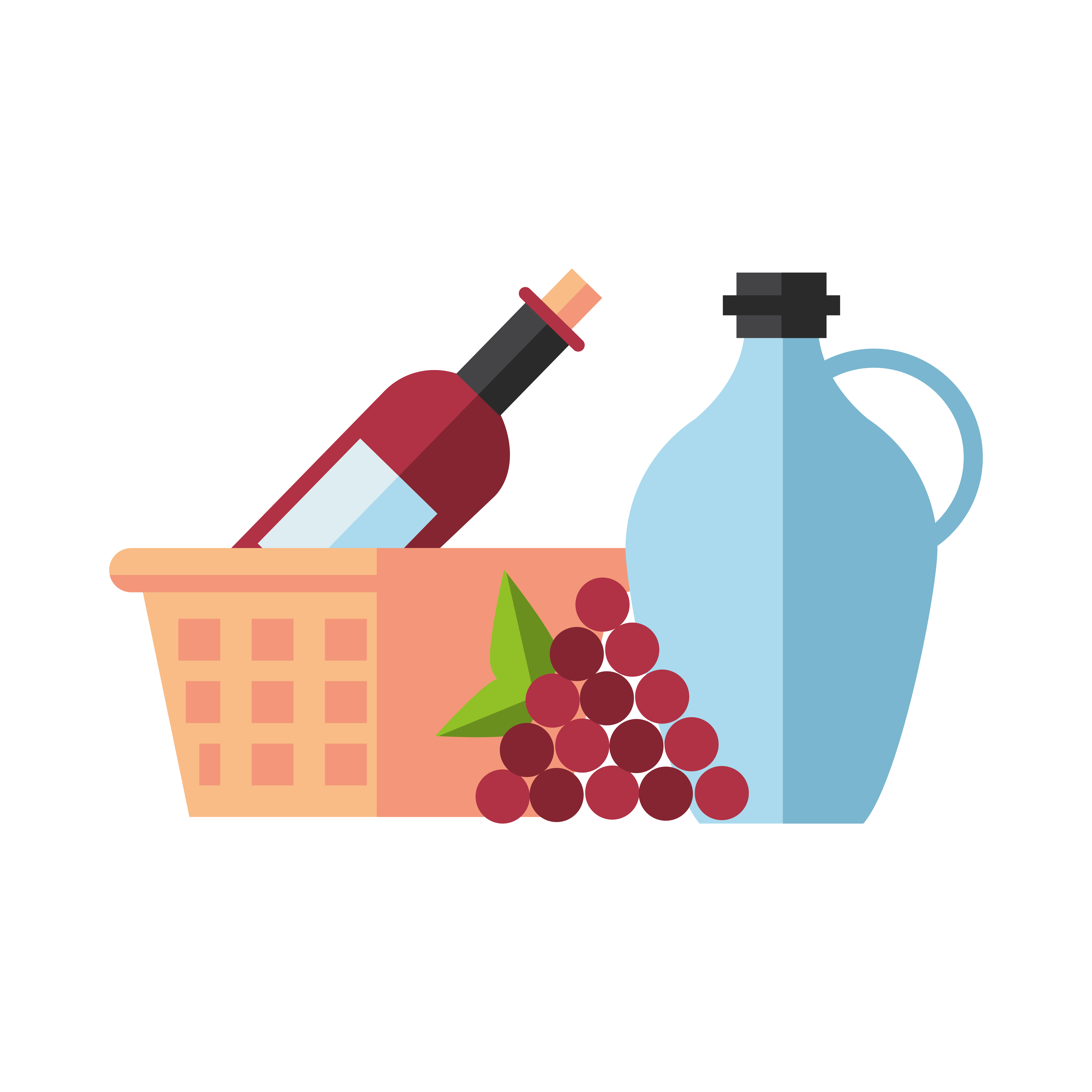 wine jar with grapes and basket 2002663 Vector Art at Vecteezy