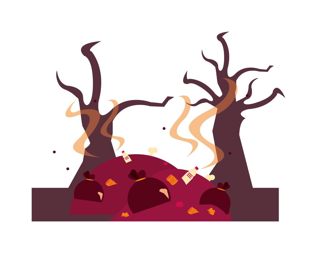 dry forest and garbage global warming scene vector