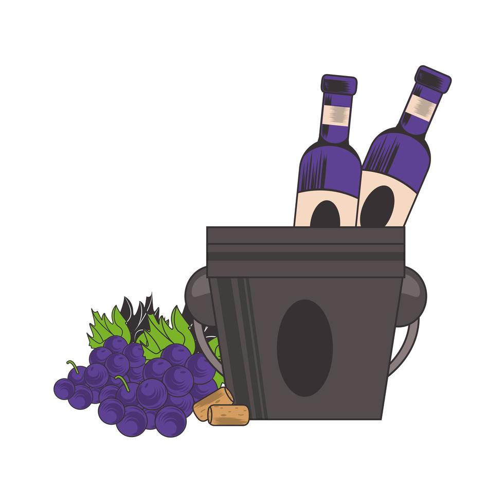 ice bucket with wine bottles and grapes design vector