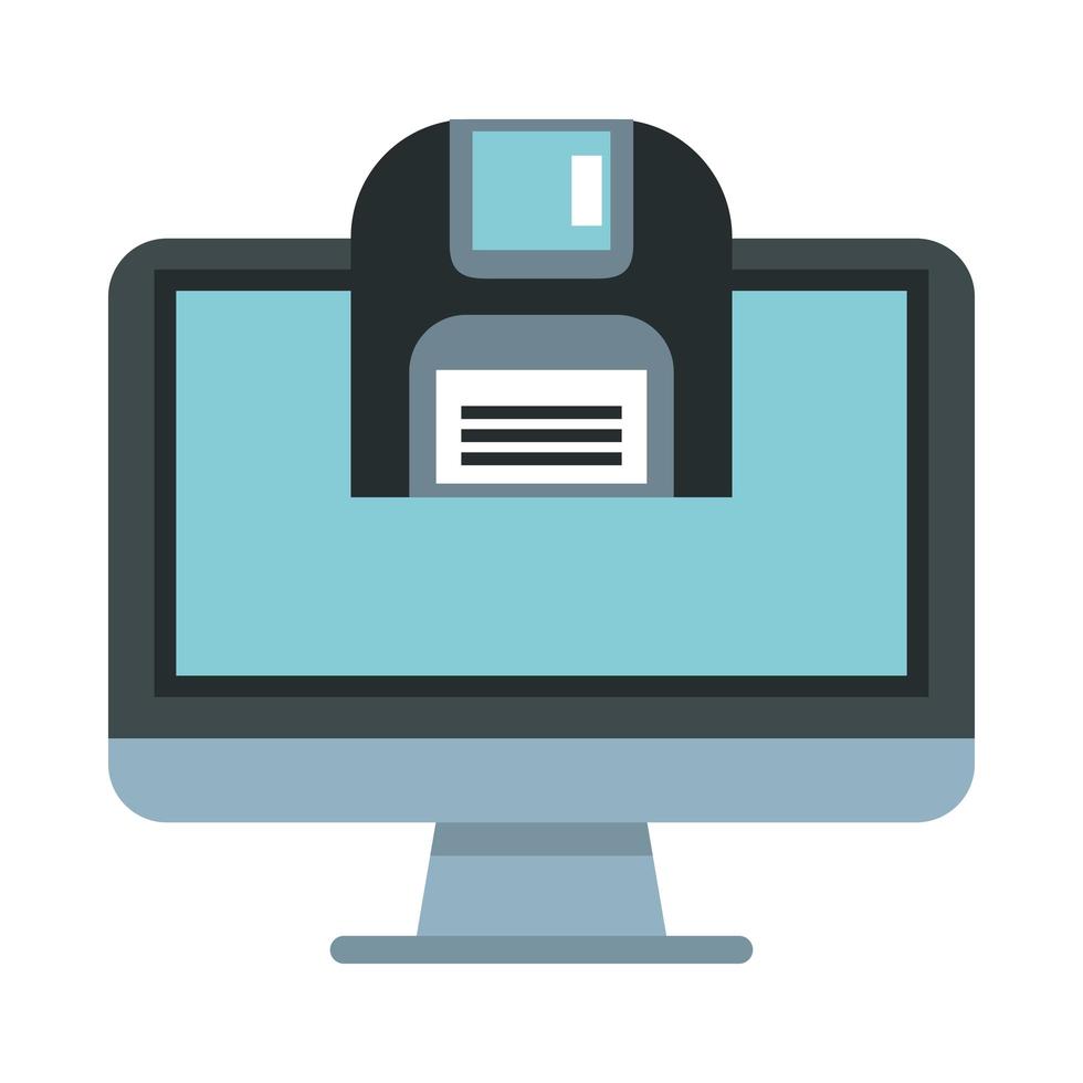 floppy disk retro with computer display vector
