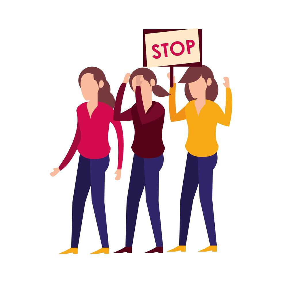 young women protesting with stop banner vector