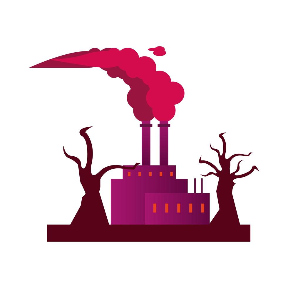 factory with polluting chimneys and dry forest vector