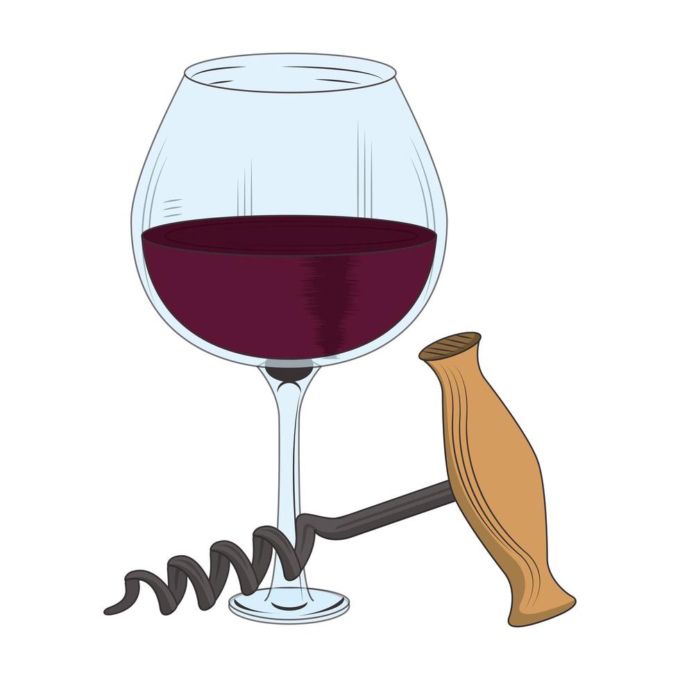 corkscrew and wine glass design vector