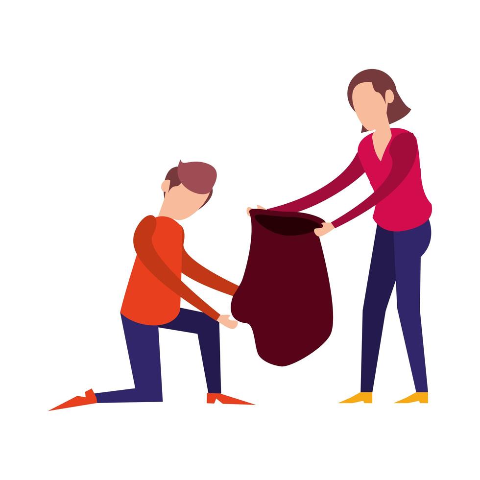 couple with plastic garbage bag vector