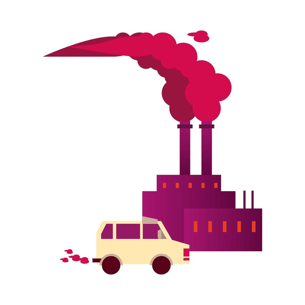 factory with polluting chimneys and car vector