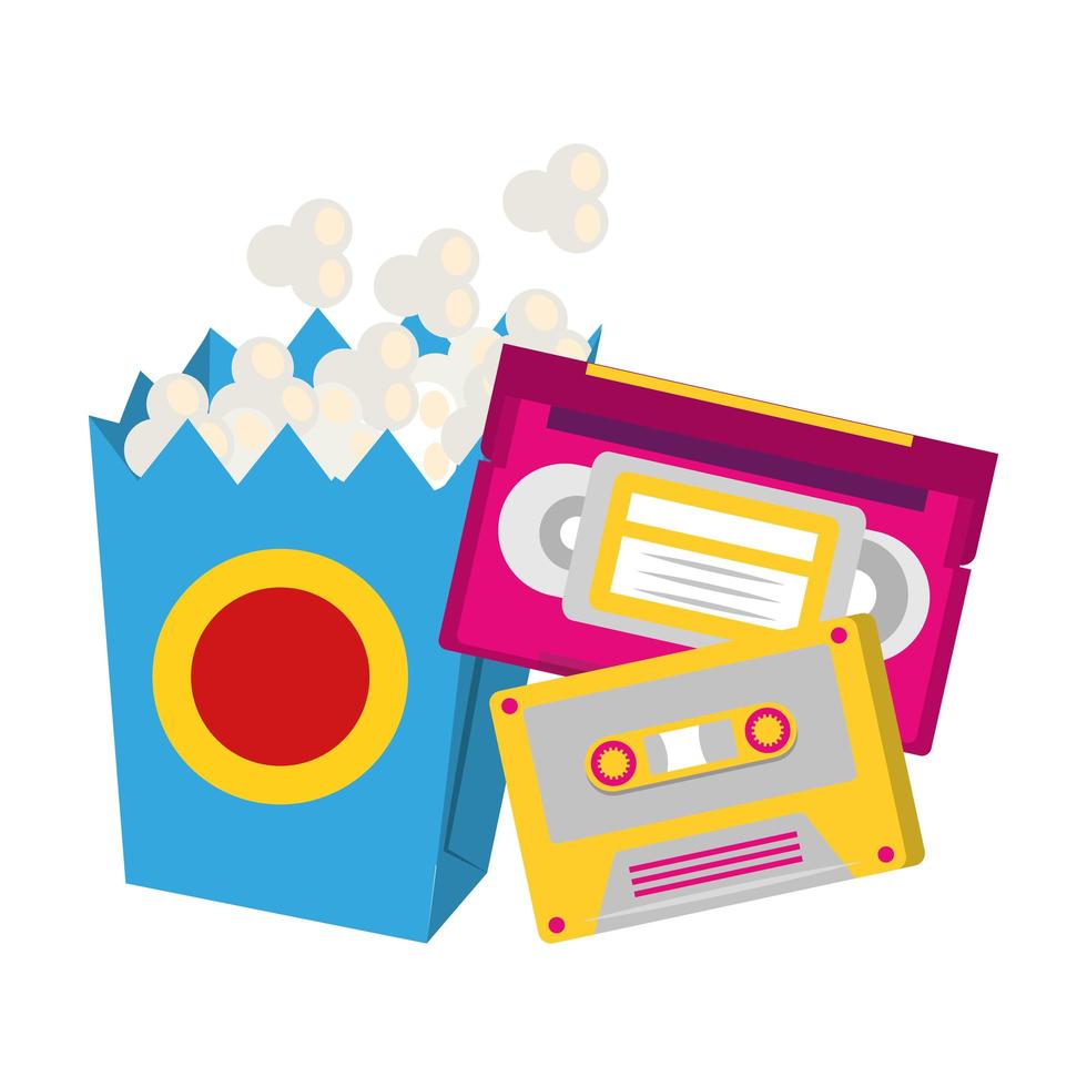 retro cassettes and popcorn box vector