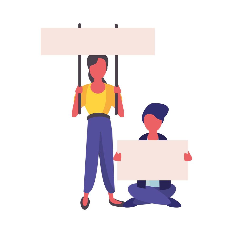 activist couple with protest banners vector