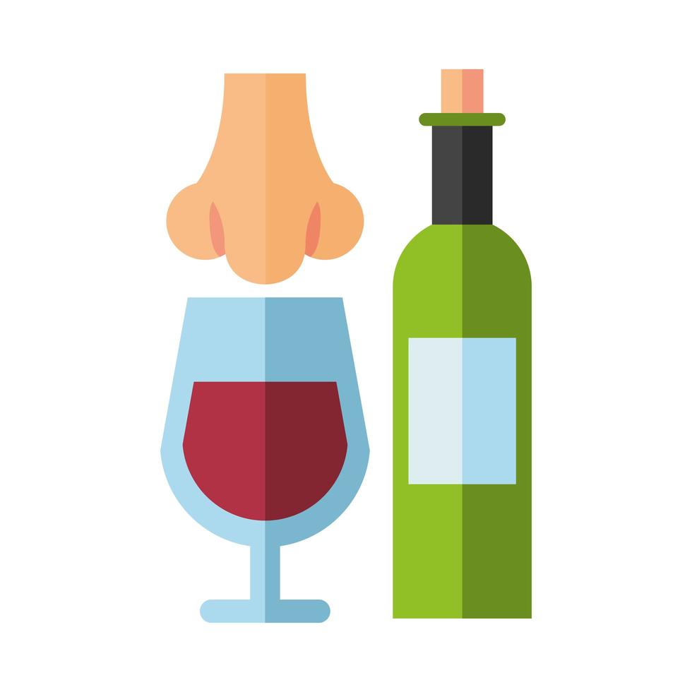 wine bottle with glass and nose smelling vector