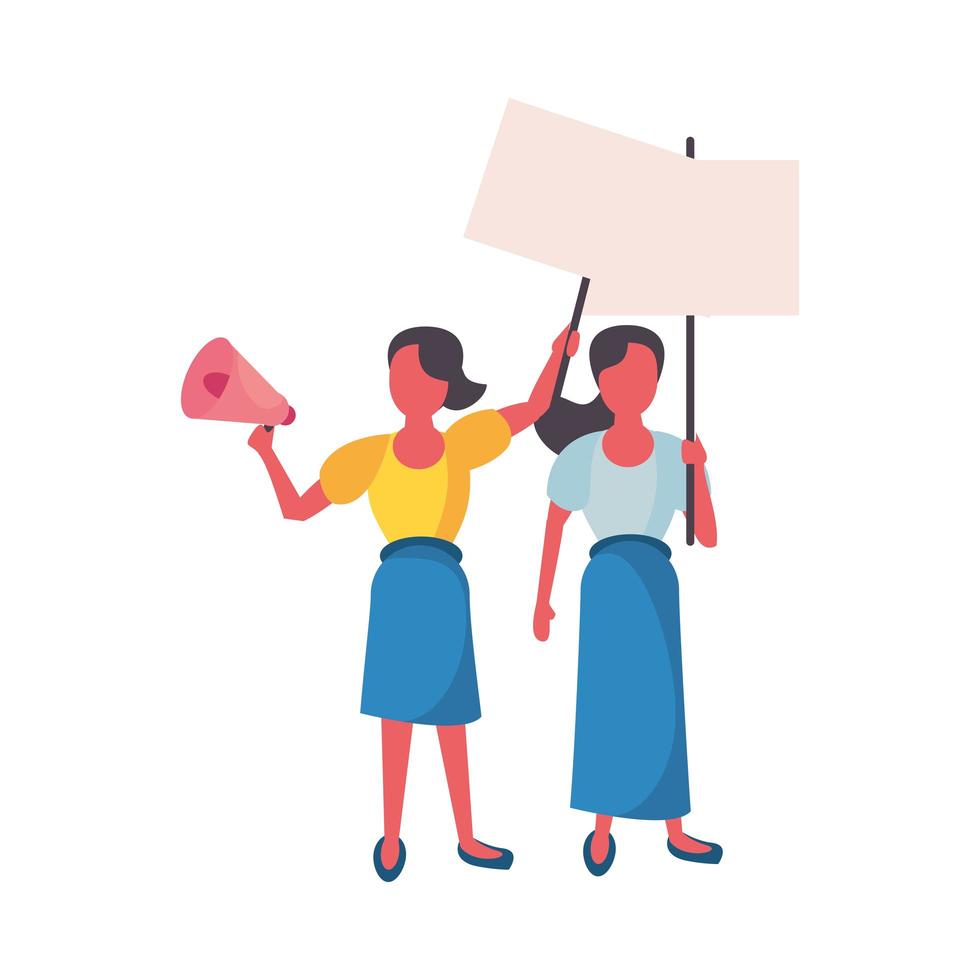 activist women with protest banners and megaphone vector