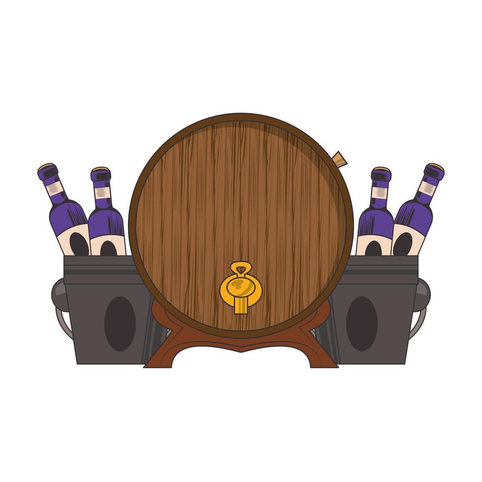 barril de madera y botellas de vino. vector