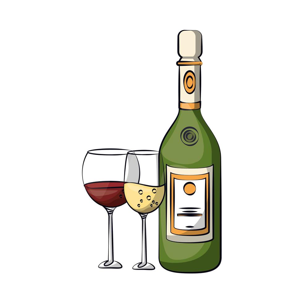 wine bottle with cup vector