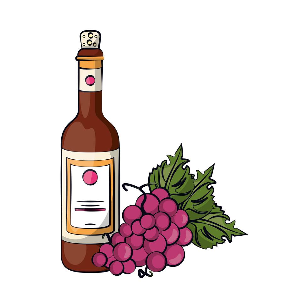 botella de vino con uvas frescas vector