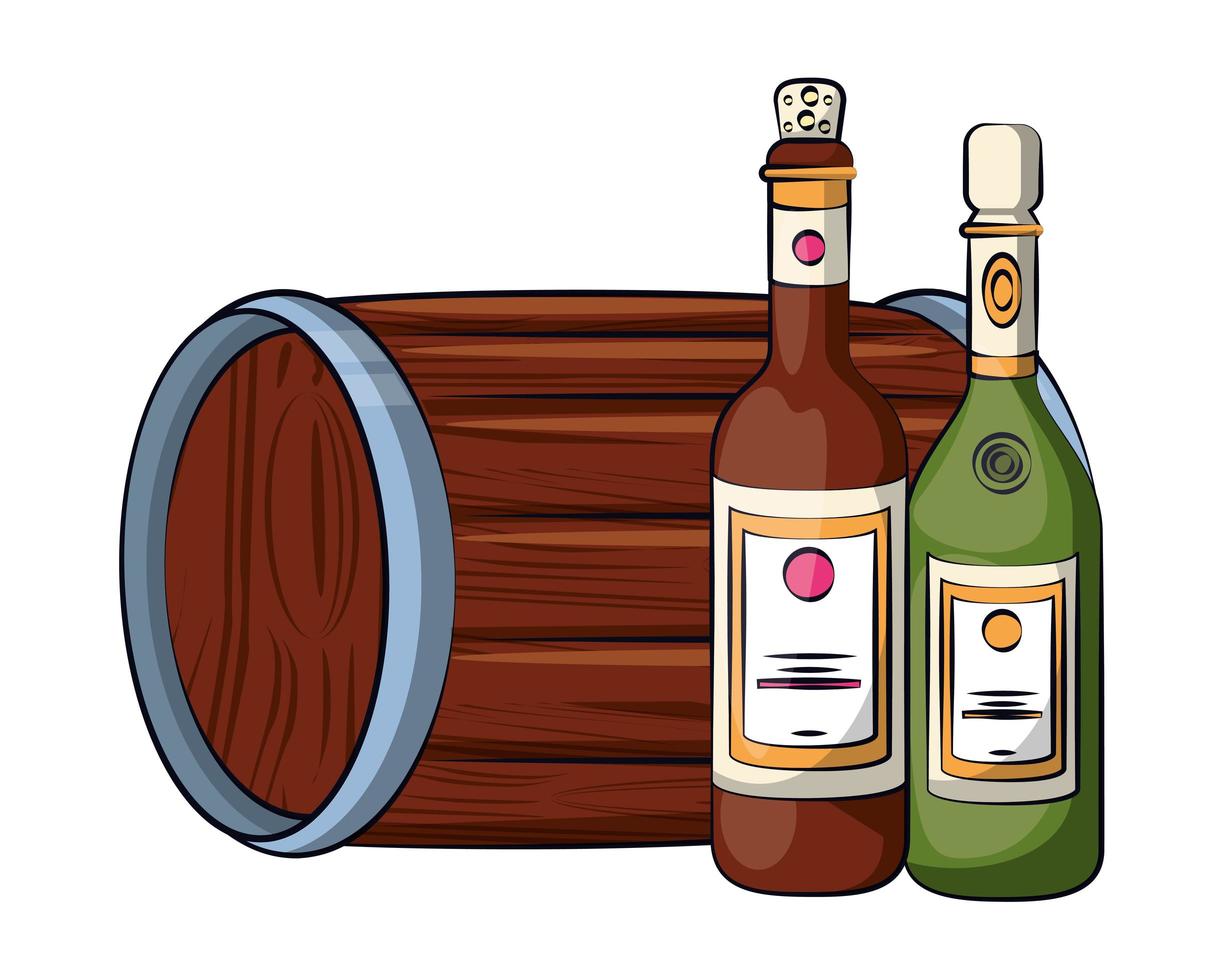 wine and champagne bottles with barrel vector