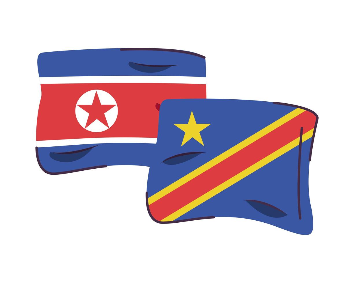 north korea and congo dr flags isolated icon vector