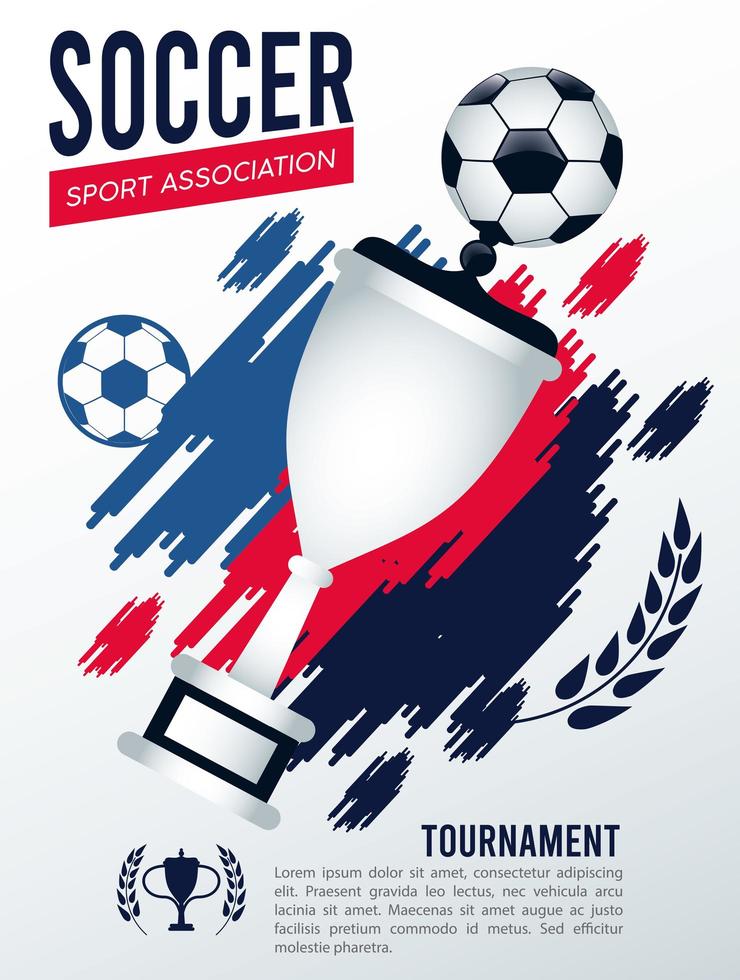cartel deportivo de la liga de fútbol con balón y copa de trofeo vector