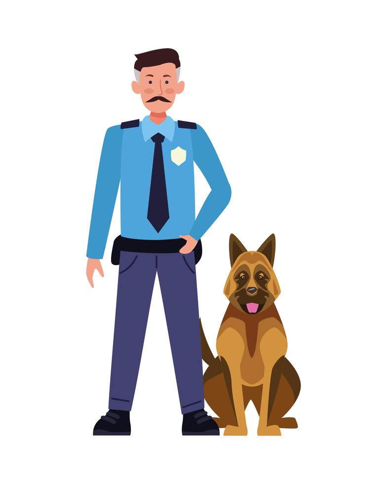 Police officer with german shepherd vector