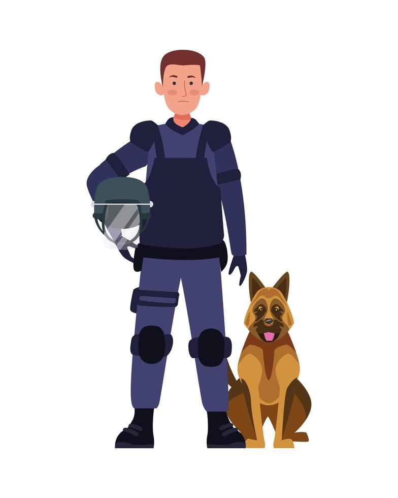 riot police with dog character vector