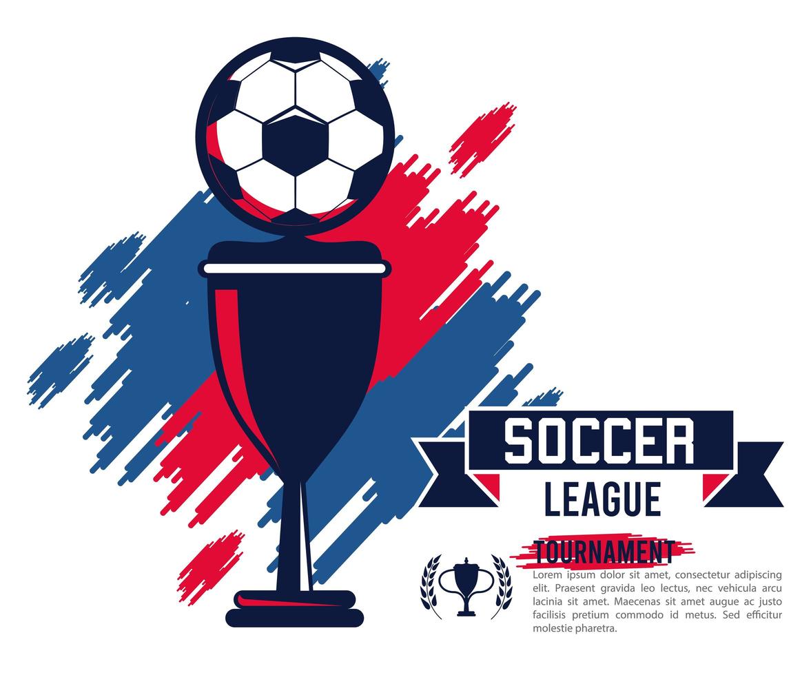 soccer league sport poster with ball and trophy cup vector