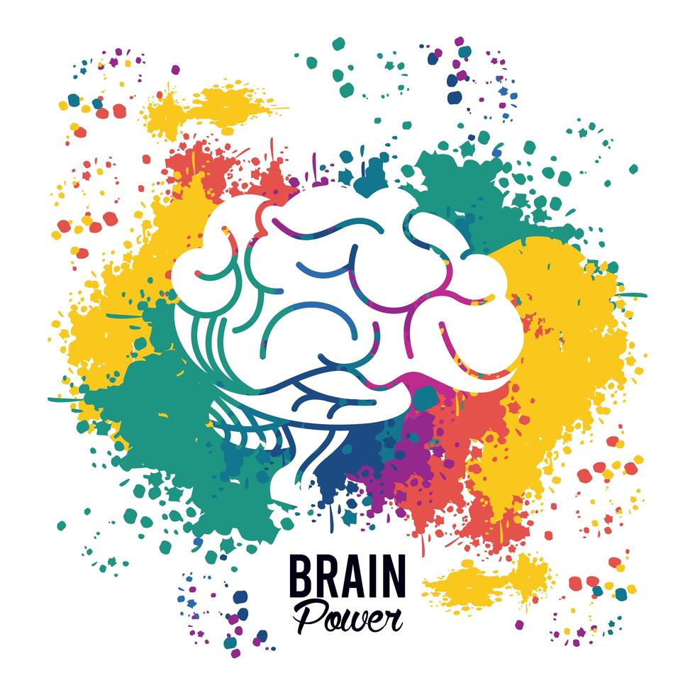 brain power poster with colors splashing vector