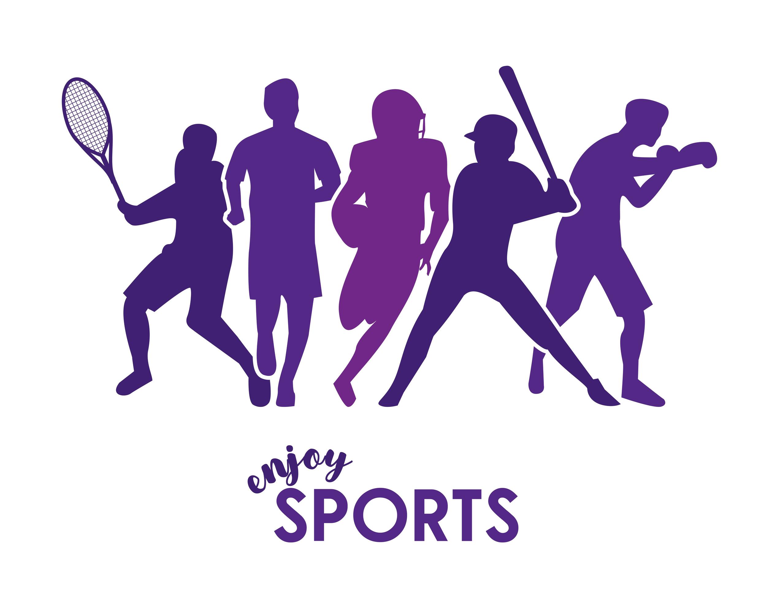 sports time poster with purple athletes silhouettes 2002879 Vector Art