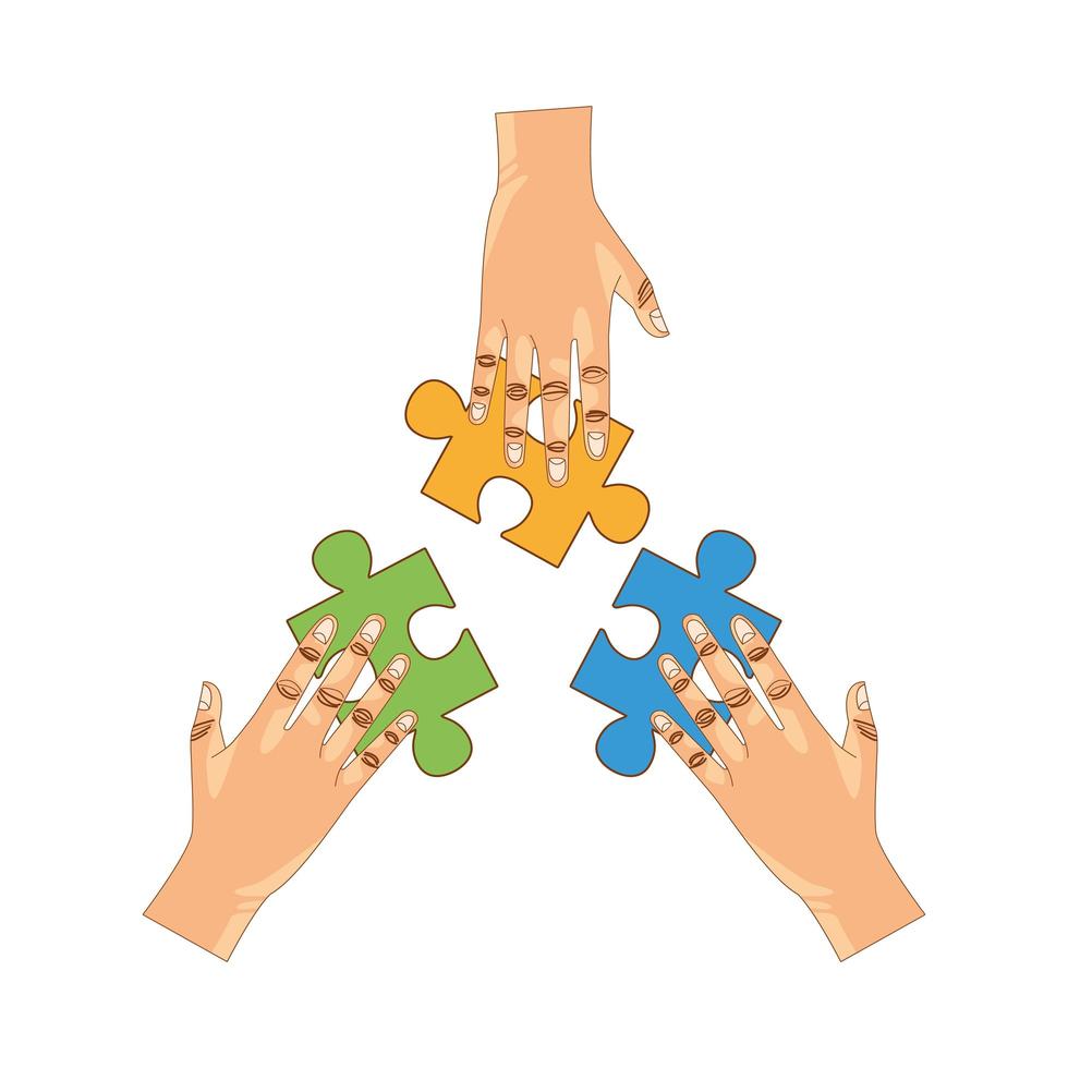 hands with puzzle game pieces isolated icon vector