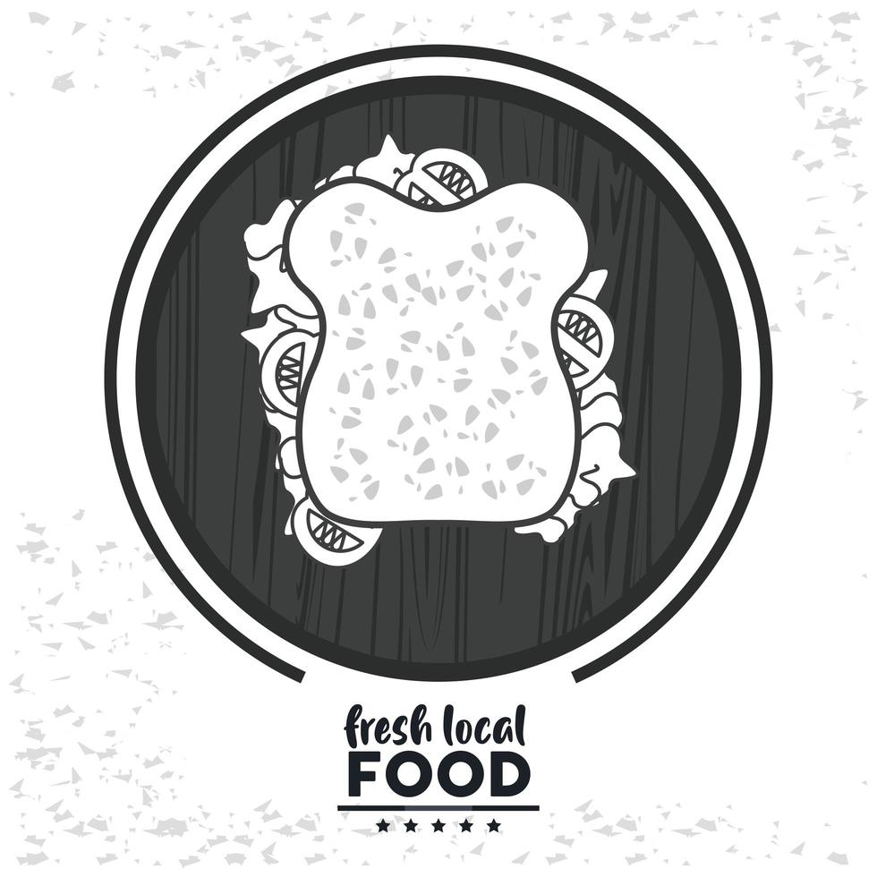 fresh local food lettering with sandwich vector