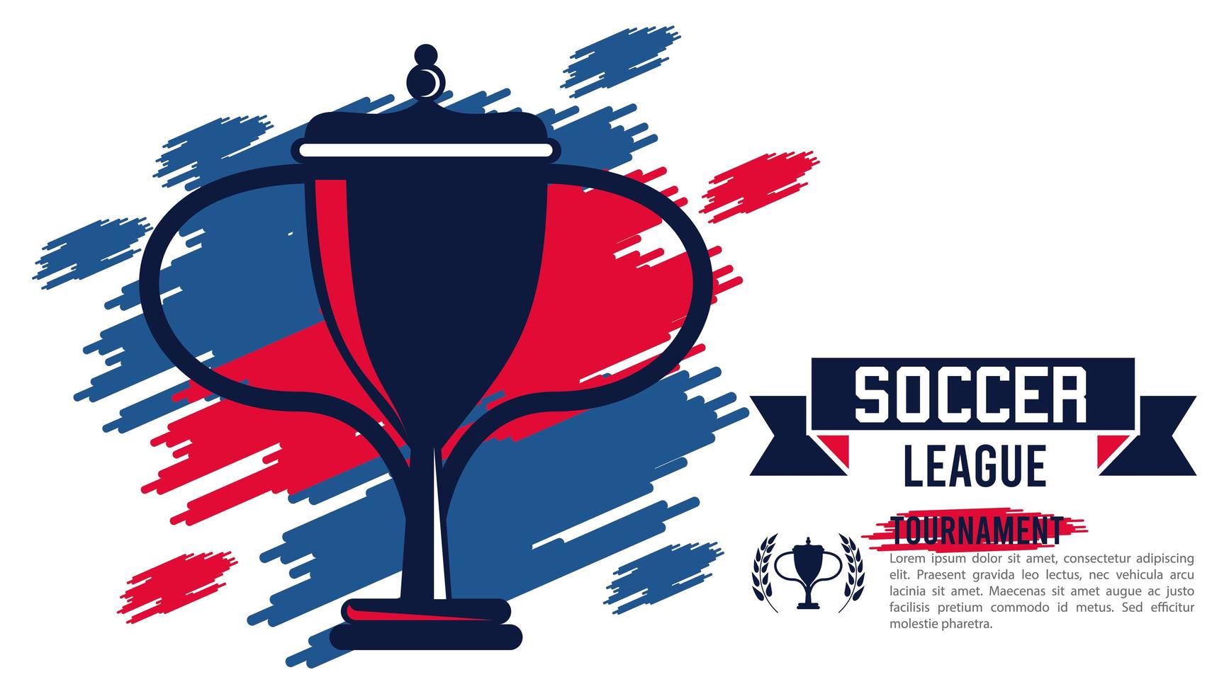 soccer league sport poster with trophy cup and ribbon vector