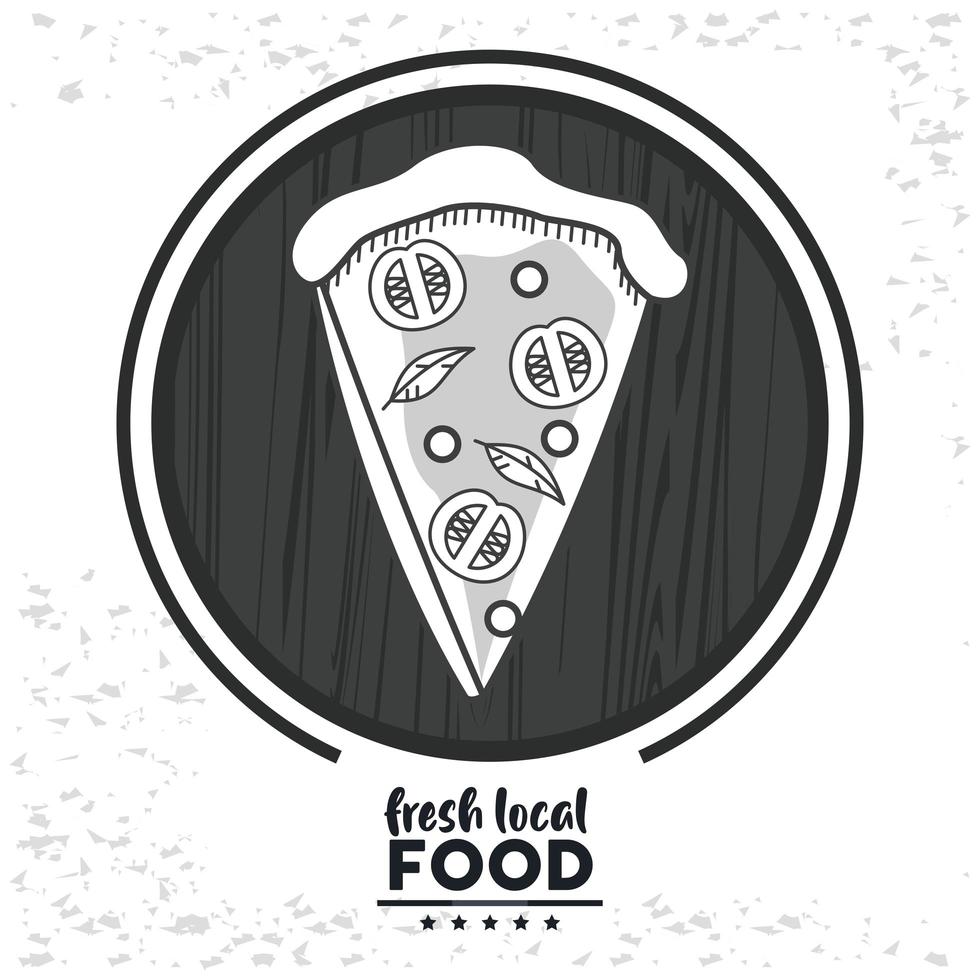 fresh local food lettering with pizza portion vector