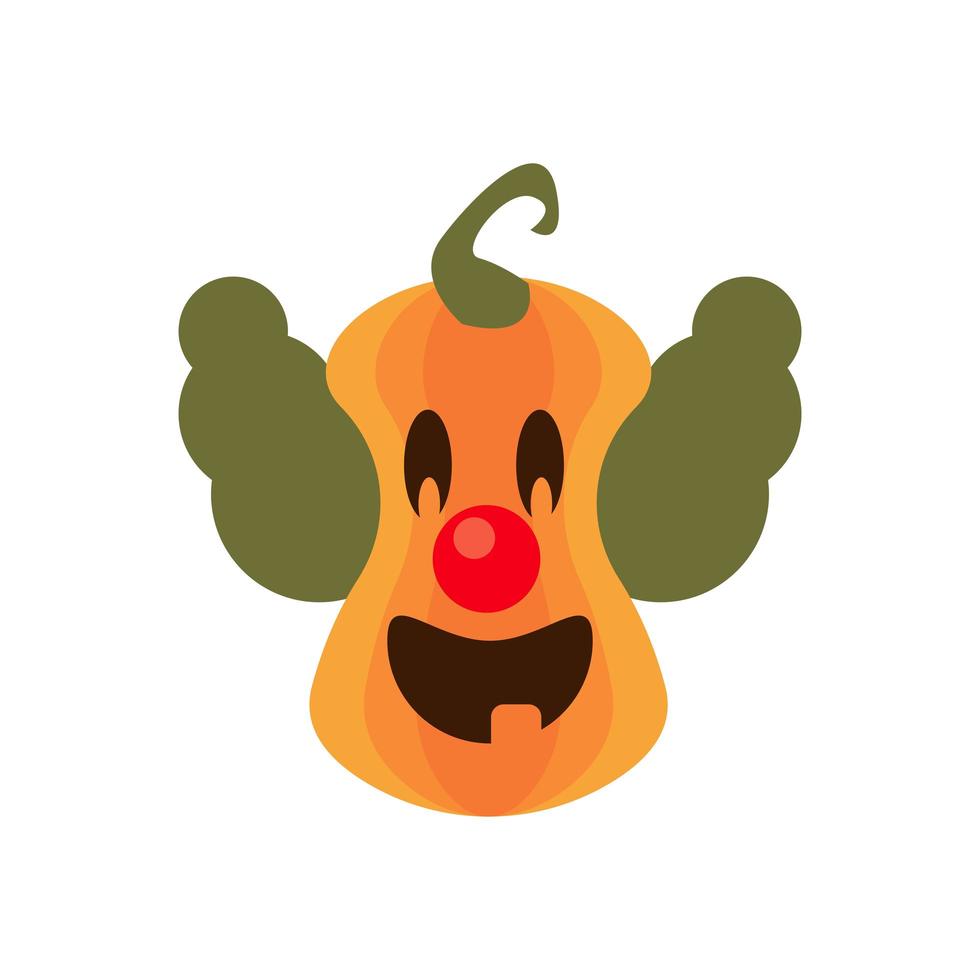 calabaza de halloween con icono de estilo plano de payaso malvado vector