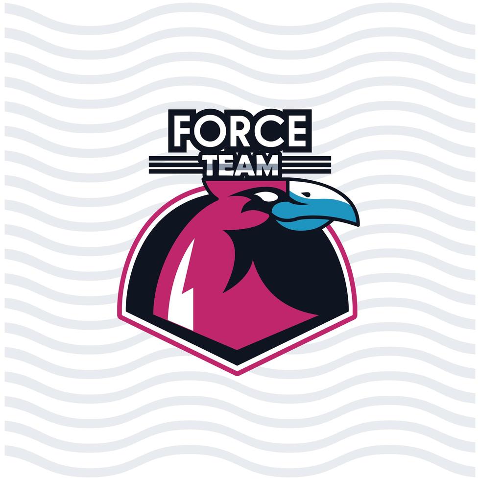 eagle head animal emblem icon with team force lettering vector