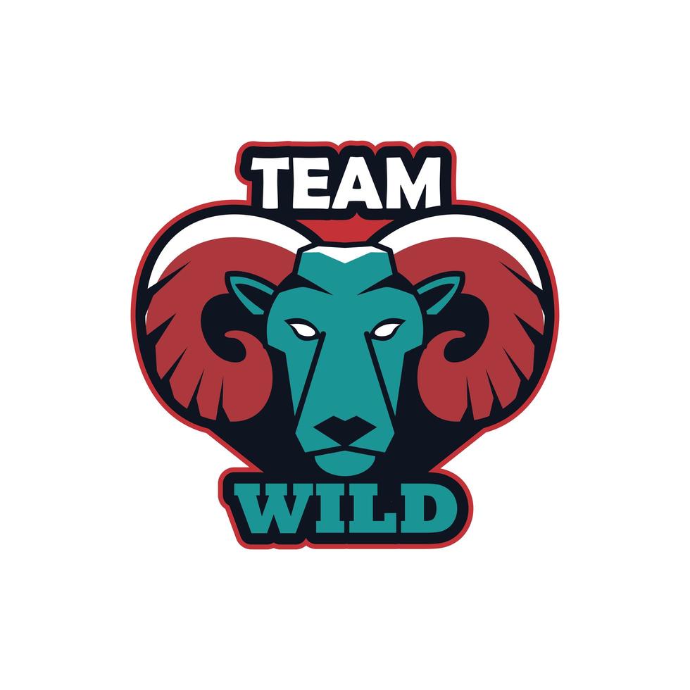 rams head animal emblem icon with team wild lettering vector