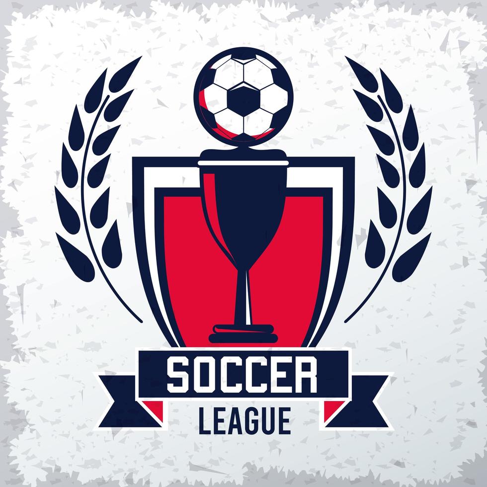 soccer league sport poster with ball and trophy cup vector