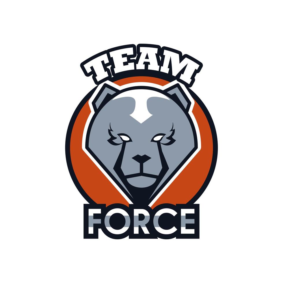 bear head animal emblem icon with team force lettering vector