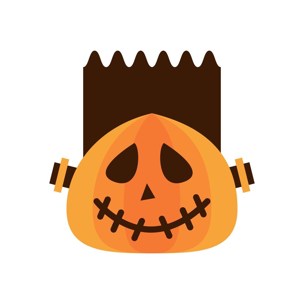 halloween pumpkin with frankenstein face flat style icon vector