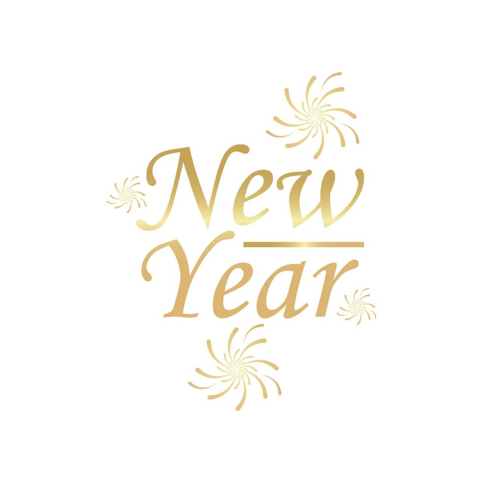 happy new year golden lettering with fireworks vector