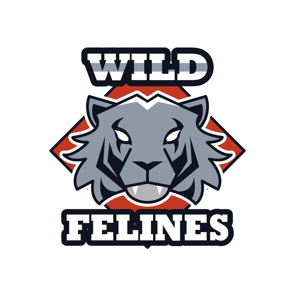 Icono de emblema animal de cabeza de tigre con letras de felinos del equipo vector