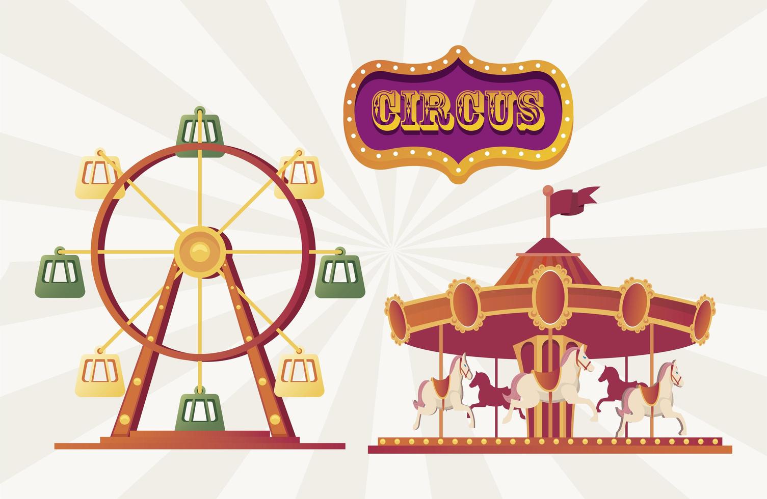 festival fairground carousel and fortune wheel vector