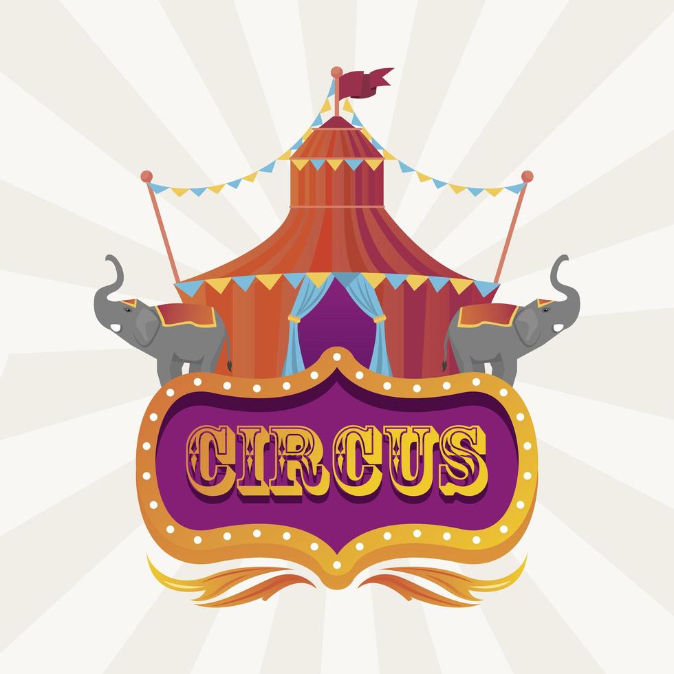 carpa de circo con elefantes y banner icono de entretenimiento vector