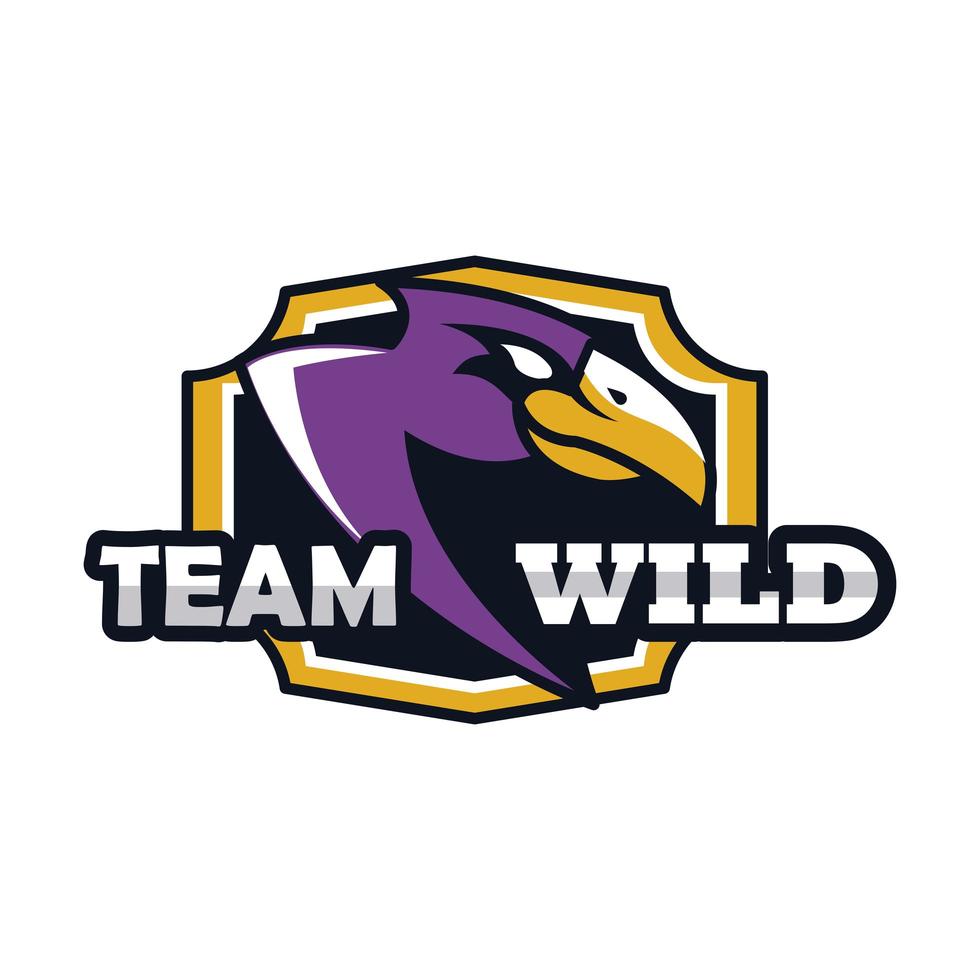 hawk head animal emblem icon with team wild lettering vector
