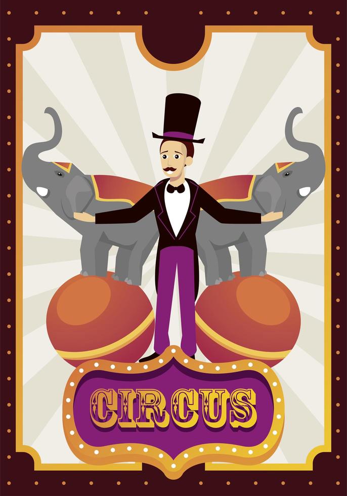 circus ringmaster with elephants on balloons vector