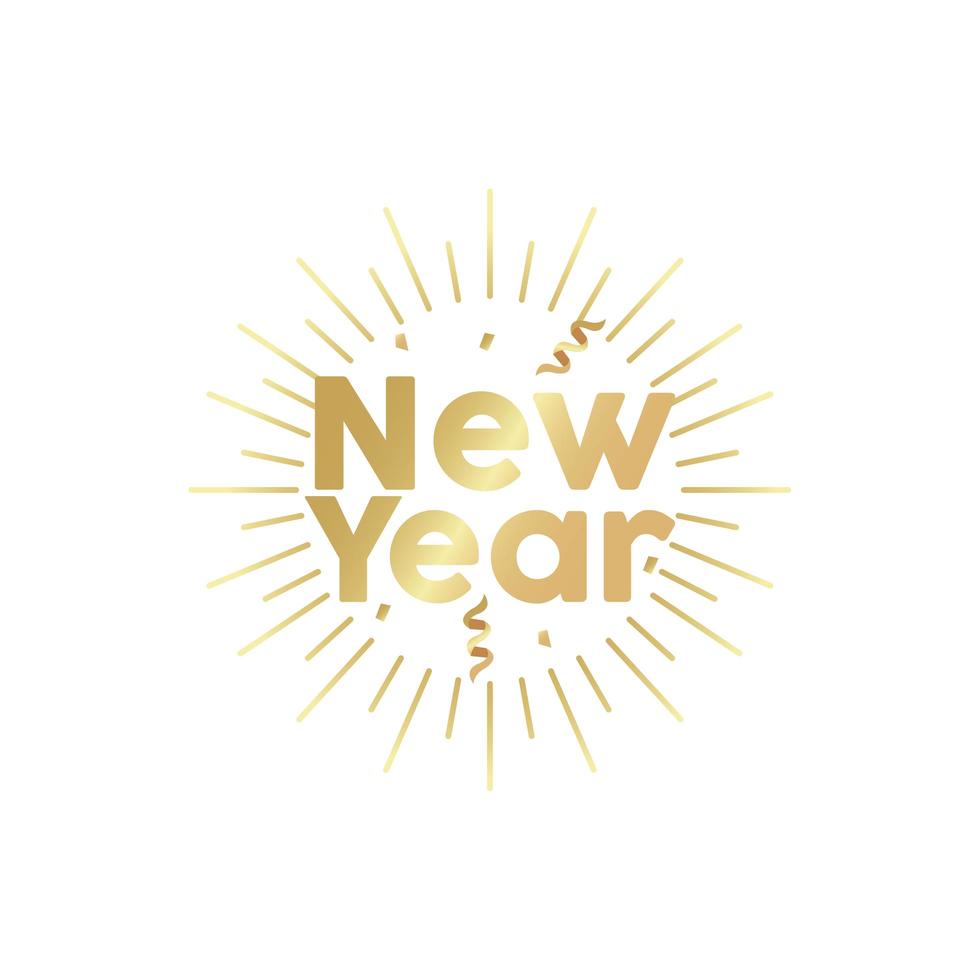 happy new year golden lettering in sunburst frame vector