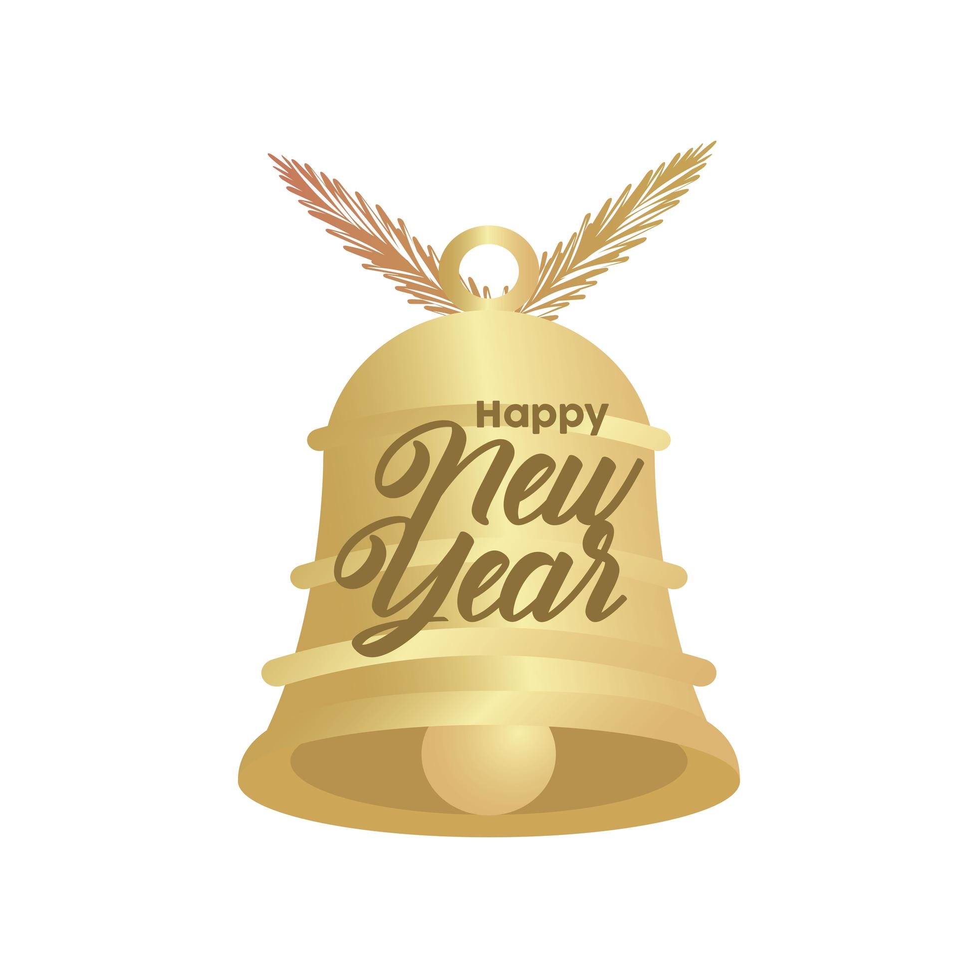 happy new year golden lettering with bell 2003140 Vector Art at Vecteezy