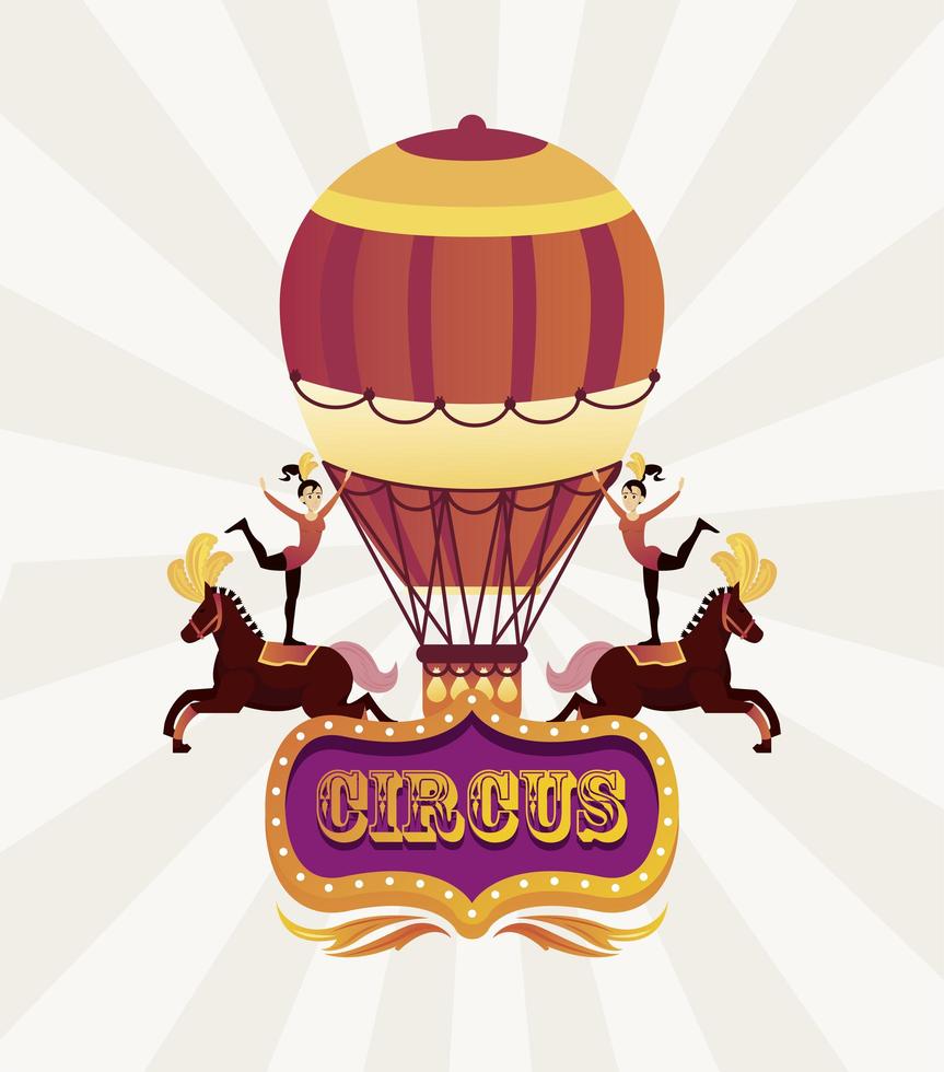 circus women artists characters on horses with hot air balloon vector