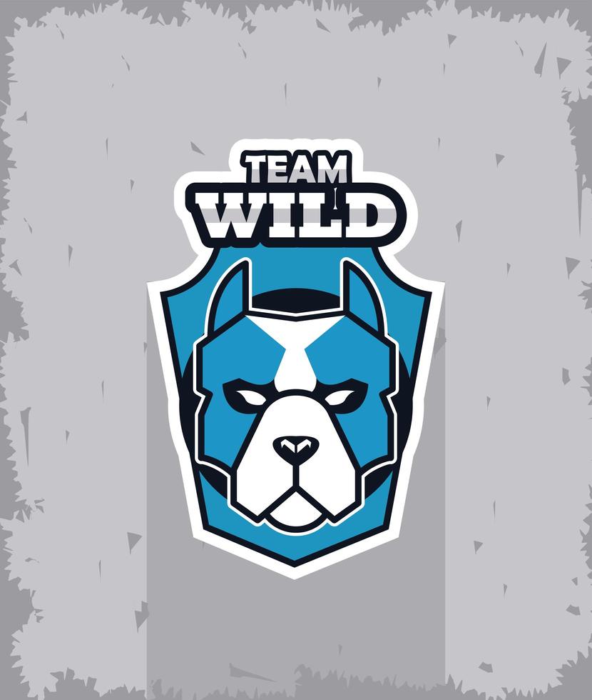 dog head animal emblem icon with team wild lettering vector