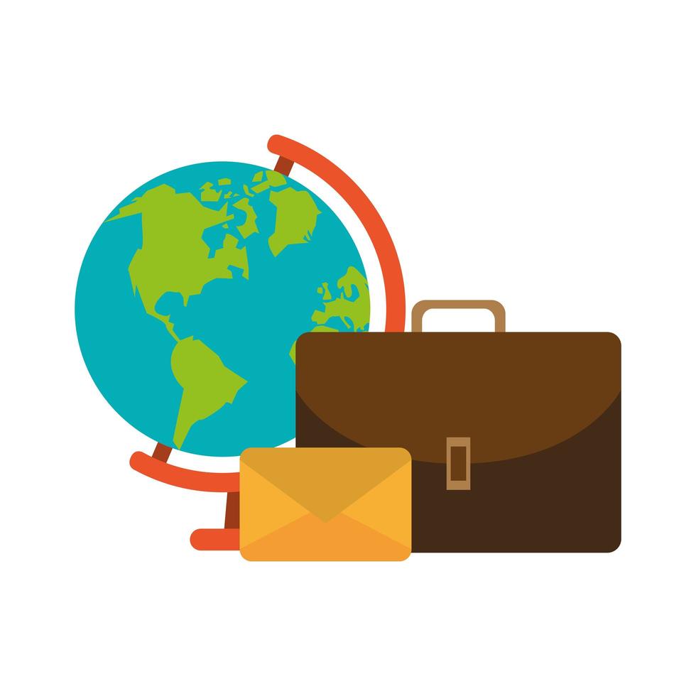 globe, suitcase, and mail envelope vector
