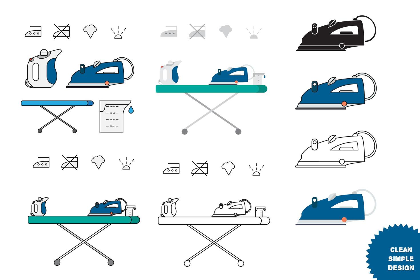 Isolated steam iron icon and beaker vector